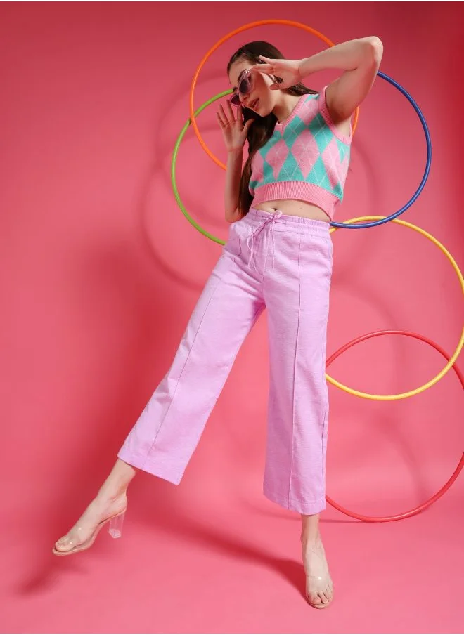 Freehand Women Straight Fit Solid Mid-Rise Elasticated Trousers