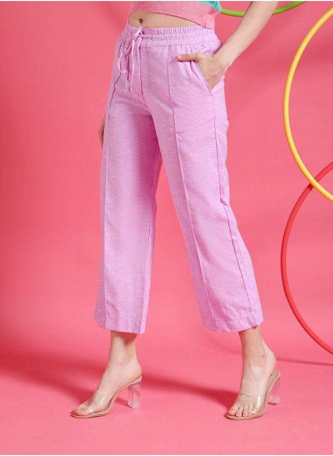 Freehand Women Straight Fit Solid Mid-Rise Elasticated Trousers  - Image 4