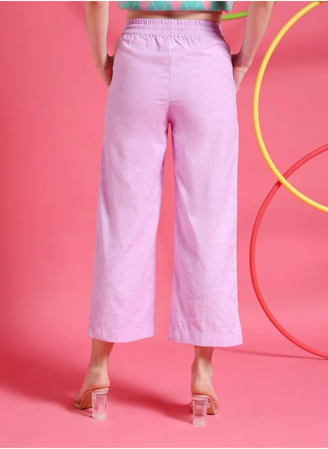 Freehand Women Straight Fit Solid Mid-Rise Elasticated Trousers
