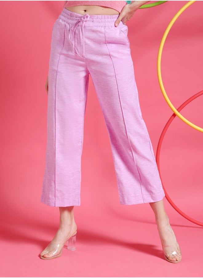 Freehand Women Straight Fit Solid Mid-Rise Elasticated Trousers  - Image 3