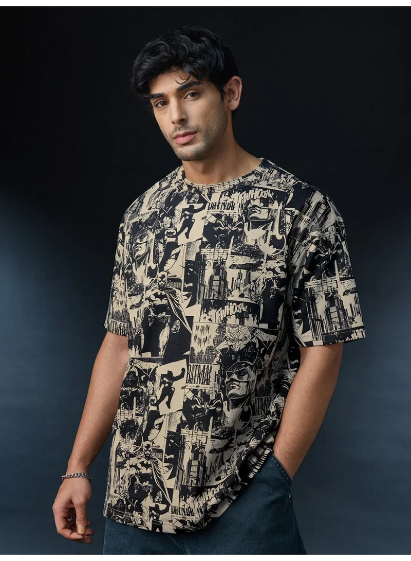 The Souled Store Batman: Gotham City Men and Boys Half Sleeves Round Neck Graphic Printed Cotton Oversized Lightweight All-Season T-Shirt