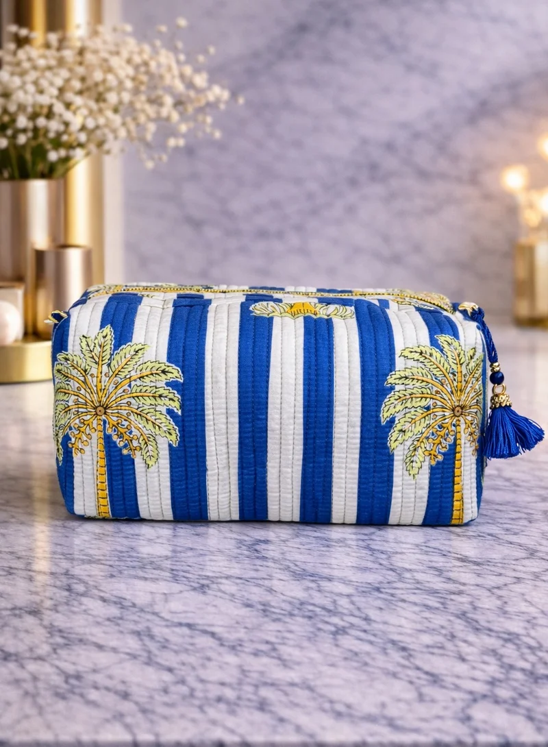 Tohfa Luxe Tohfa Luxe Ruma Handmade Block Printed Cotton Pouch – Large Waterproof Cosmetic & Toiletry Travel Organizer Bag (25 × 12 × 12 cm)