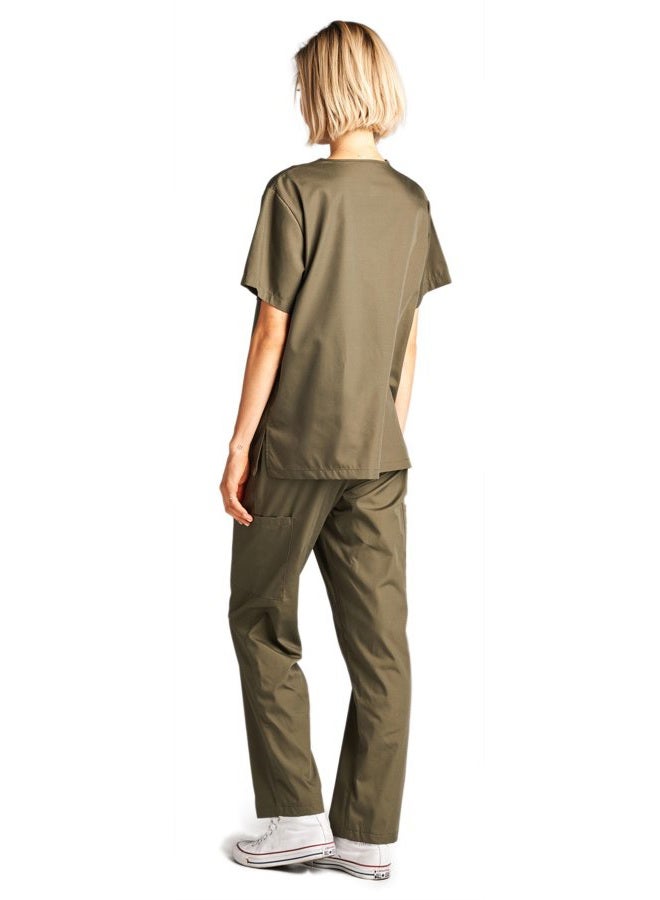 DAGACCI Women's and Men's Medical Scrubs Top and Pants Set, Olive Green, L - Image 3