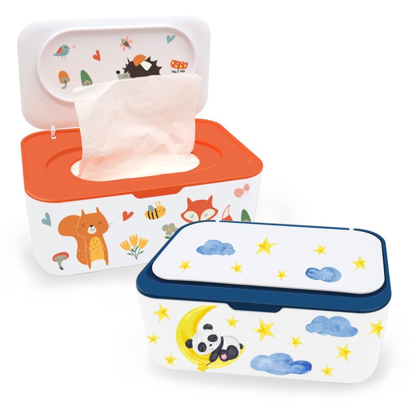 Lovppy 2Pcs Baby Wipes Dispenser, Diaper Wipe Holder with Lid, Refillable Wipes Case Container with Sealing Design, Flushable Wipes Pouch Case Storage Box for Bathroom, Keeps Wipes Fresh Easy Open & Close - Image 1
