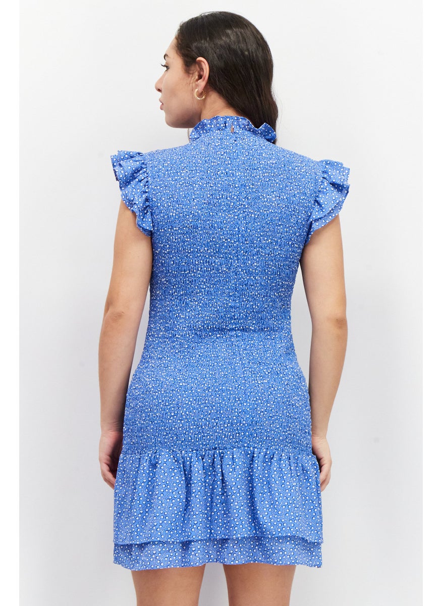 French Connection Women Allover Print Mini Casual Dress, Blue  - Image 2