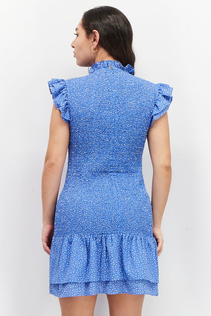 French Connection Women Allover Print Mini Casual Dress, Blue - Image 2