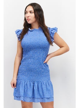 French Connection Women Allover Print Mini Casual Dress, Blue  - Image 1
