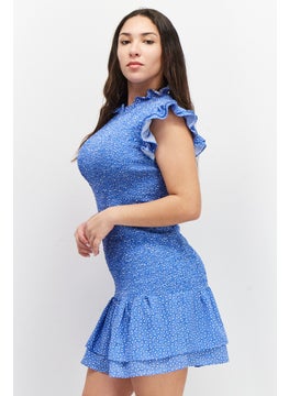 French Connection Women Allover Print Mini Casual Dress, Blue  - Image 3