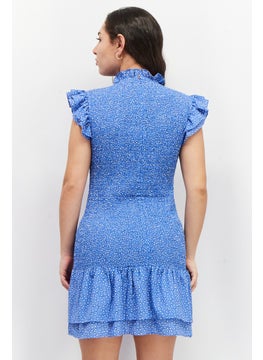 French Connection Women Allover Print Mini Casual Dress, Blue  - Image 2