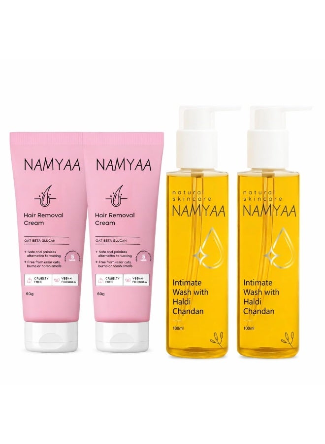 Namyaa Intimate Hygiene Care Set-Hair Removal Cream 120gm & Haldi Chandan Hygiene Wash 200Ml Pack Of 4 (4) - Image 1