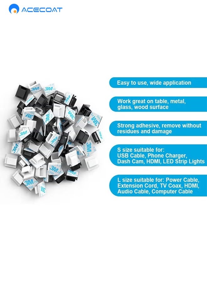 ACECOAT Cable Wire Clips Black 60pcs Adhesive Cable Staples Cord Holder Organizer for Cable Management Under Desk Wall Car TV PC Ethernet Outdoor Use - Image 2