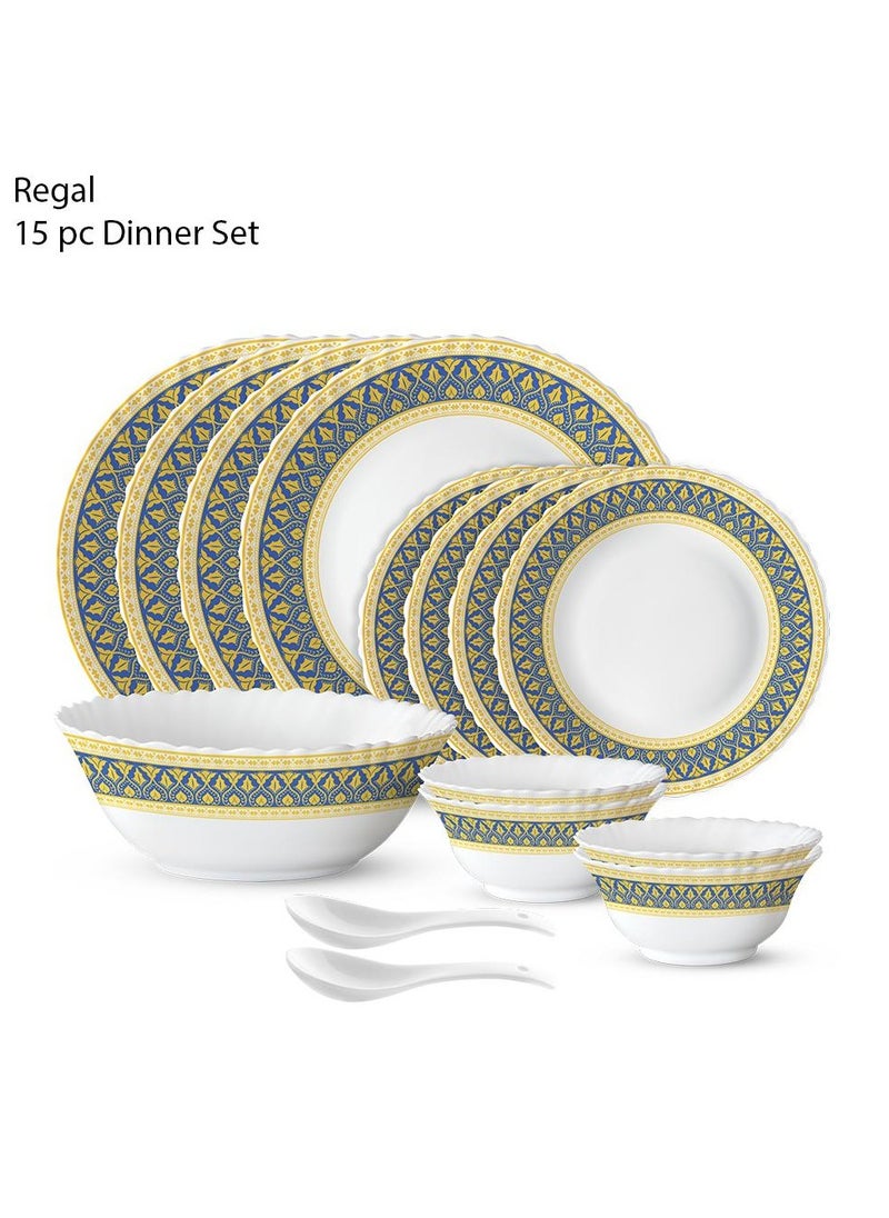 British Chef 15 Piece Opalware Dinner Set | Microwave & Dishwasher Safe-Regal Dinnerware Set With 4 Piece Dinner Plates, 4 Pcs Side Plates, 1 Pcs Serving Bowls, 4 Pcs Veg Bowls, 2 Pcs Spoons | Chip & Scratch Resistant, White  - Image 1
