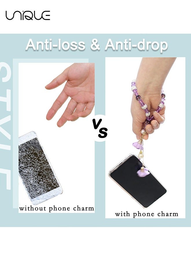 Unique Mobile Phone lanyard - Phone Strap - Glitter Phone Lanyard Wristband, Beaded Phone Strap Lanyard Color Universal Anti-Lost Phone Chain, Purple - Image 5