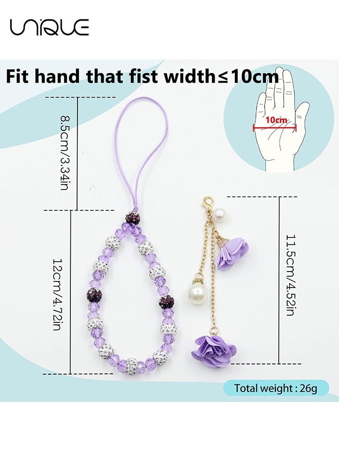 Unique Mobile Phone lanyard - Phone Strap - Glitter Phone Lanyard Wristband, Beaded Phone Strap Lanyard Color Universal Anti-Lost Phone Chain, Purple - Image 2