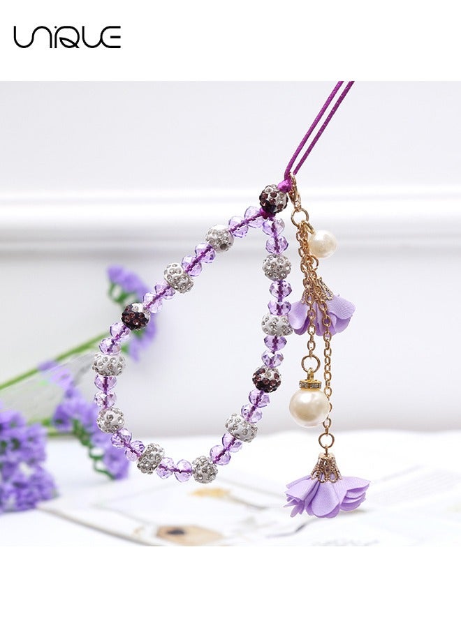 Unique Mobile Phone lanyard - Phone Strap - Glitter Phone Lanyard Wristband, Beaded Phone Strap Lanyard Color Universal Anti-Lost Phone Chain, Purple - Image 3