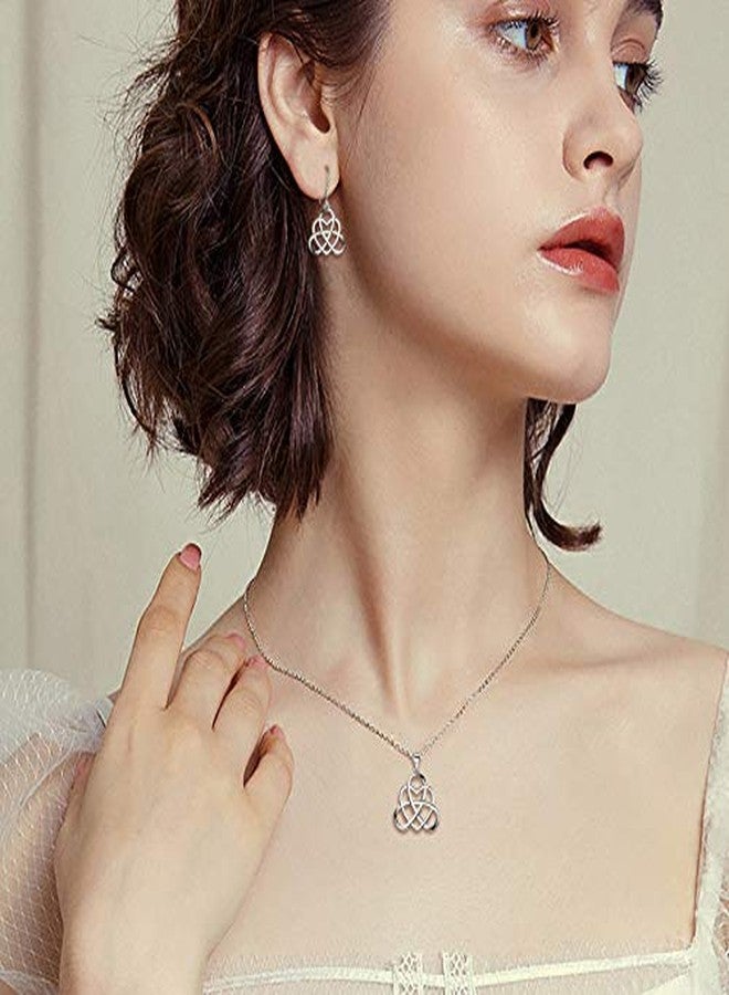 بريلوف طقم مجوهرات نسائي من بريلوف، مصنوع من الفضة الإسترليني عيار 925، بتصميم عتيق مستوحى من العقدة السلتية الأيرلندية الثلاثية على شكل قلب، يتضمن قلادة وأقراط متدلية. - Image 2
