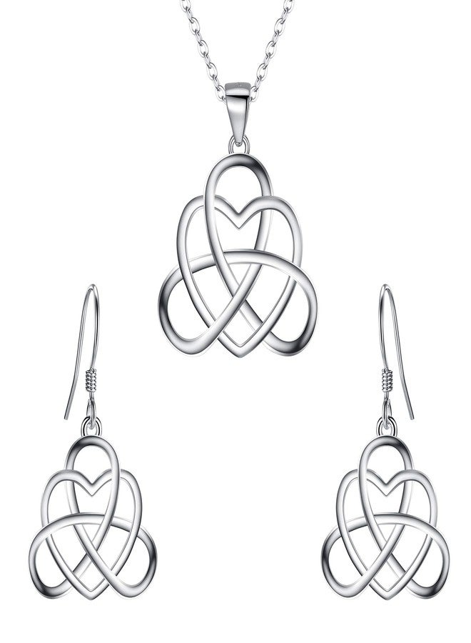 بريلوف طقم مجوهرات نسائي من بريلوف، مصنوع من الفضة الإسترليني عيار 925، بتصميم عتيق مستوحى من العقدة السلتية الأيرلندية الثلاثية على شكل قلب، يتضمن قلادة وأقراط متدلية. - Image 1