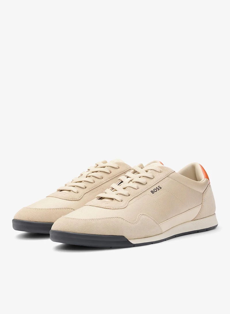 BOSS Mixed-material lace-up trainers with suede trims
