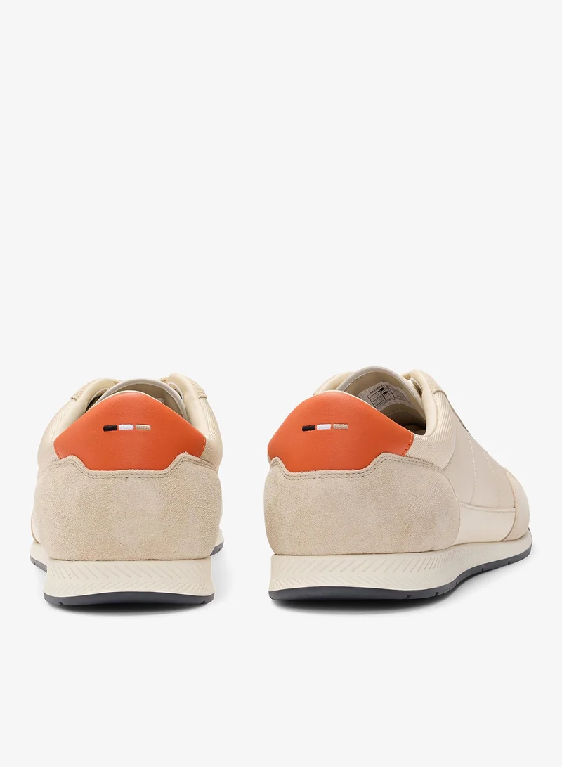 BOSS Mixed-material lace-up trainers with suede trims