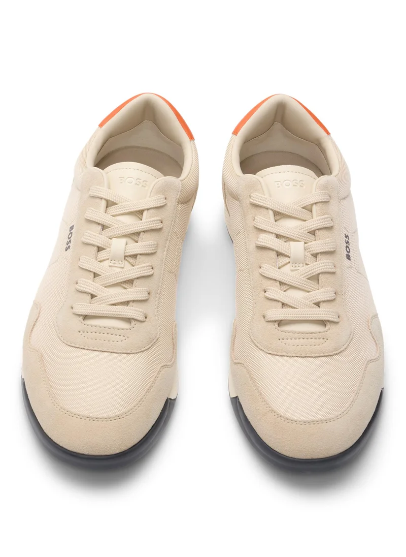 BOSS Mixed-material lace-up trainers with suede trims