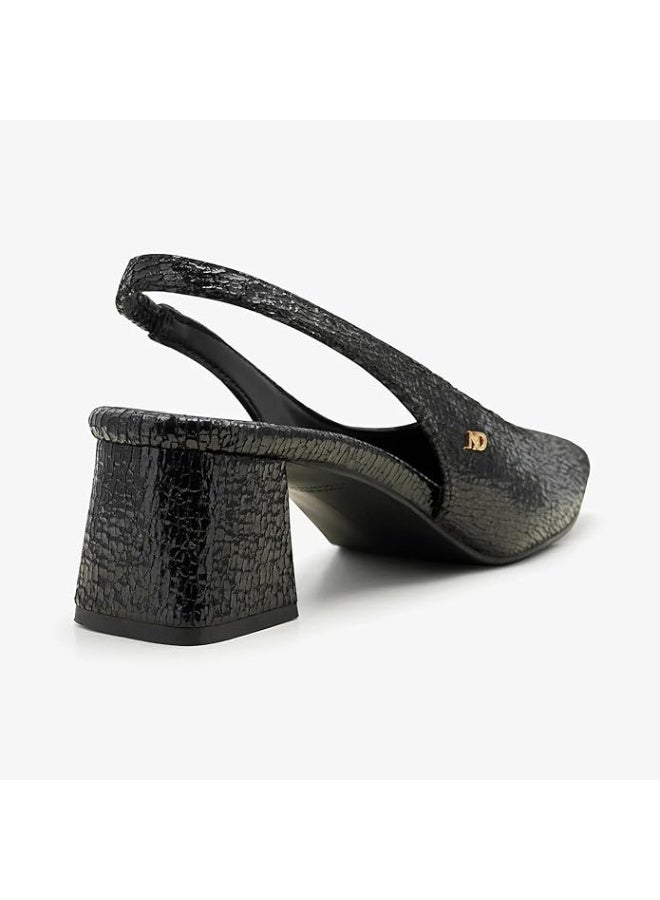 نديور حذاء كعب نسائي NDURE أسود مزخرف بنقشة متشققة، بكعب سميك، وأصبع مدبب - Image 4