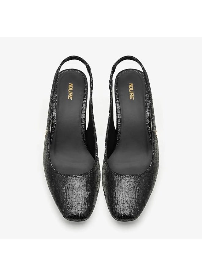 نديور حذاء كعب نسائي NDURE أسود مزخرف بنقشة متشققة، بكعب سميك، وأصبع مدبب - Image 2