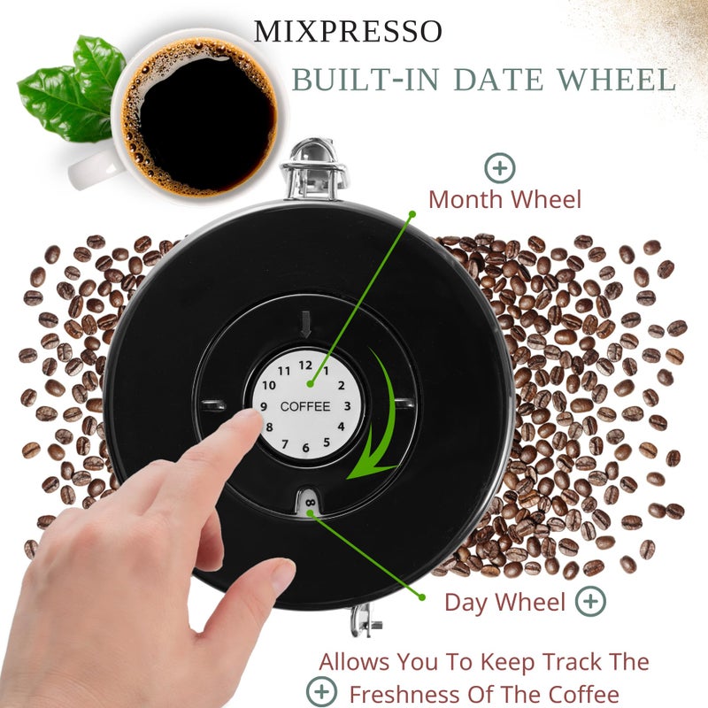 Mixpresso ميكسبريسو 16 أوقية علبة قهوة حمراء، حاوية قهوة محكمة الإغلاق من الفولاذ المقاوم للصدأ، جرة شاي محكمة الإغلاق مع متتبع التواريخ، علبة إسبرسو محكمة الإغلاق بتقنية التفريغ، حاوية سكر للمنزل - Image 2