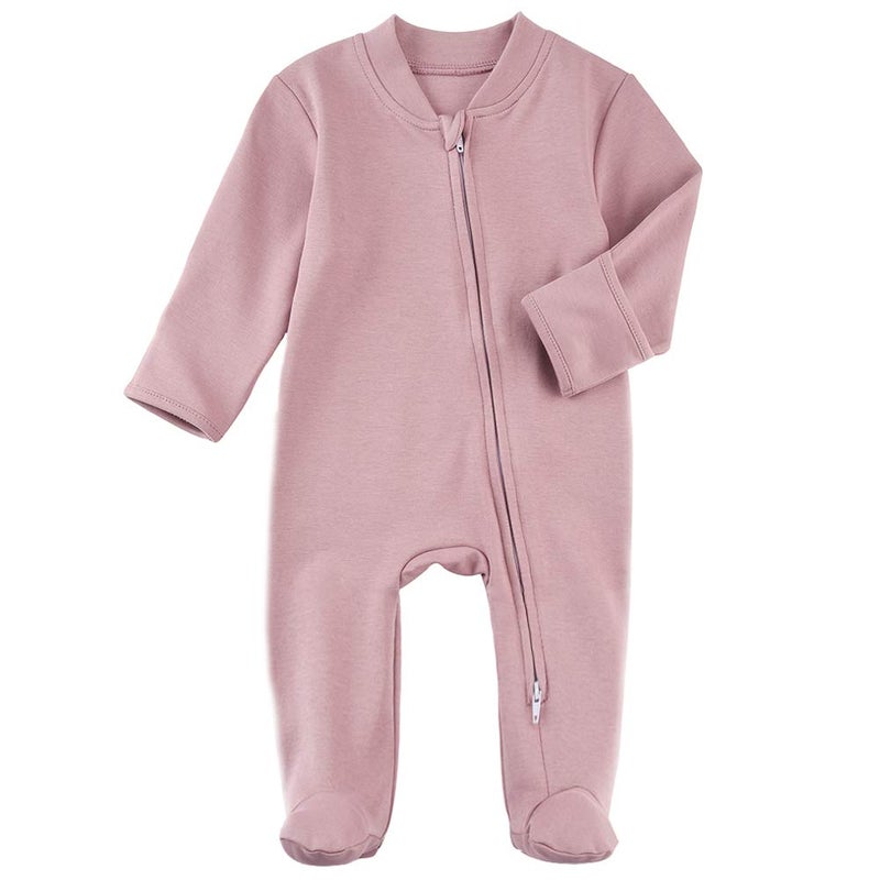 Aablexema Baby Pajamas Footie with Mitten Cuffs - Unisex Newborn Double Ways Zipper Cotton Outfit Infant Jammies(Purple, 6-12mos) - Image 1