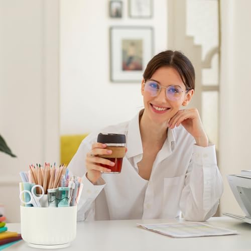 SKYDUE 360 Degree Rotating Desk Organizer, Small Dual-Purpose Pencil Pen Holder for Desk, Rotating Pencil Cup with 5 Slots, Office Supplies, Desk Decor for Office, School, Home - Image 5