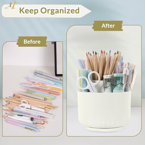 SKYDUE 360 Degree Rotating Desk Organizer, Small Dual-Purpose Pencil Pen Holder for Desk, Rotating Pencil Cup with 5 Slots, Office Supplies, Desk Decor for Office, School, Home - Image 4