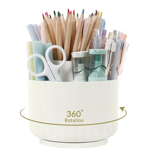 SKYDUE 360 Degree Rotating Desk Organizer, Small Dual-Purpose Pencil Pen Holder for Desk, Rotating Pencil Cup with 5 Slots, Office Supplies, Desk Decor for Office, School, Home - Image 1