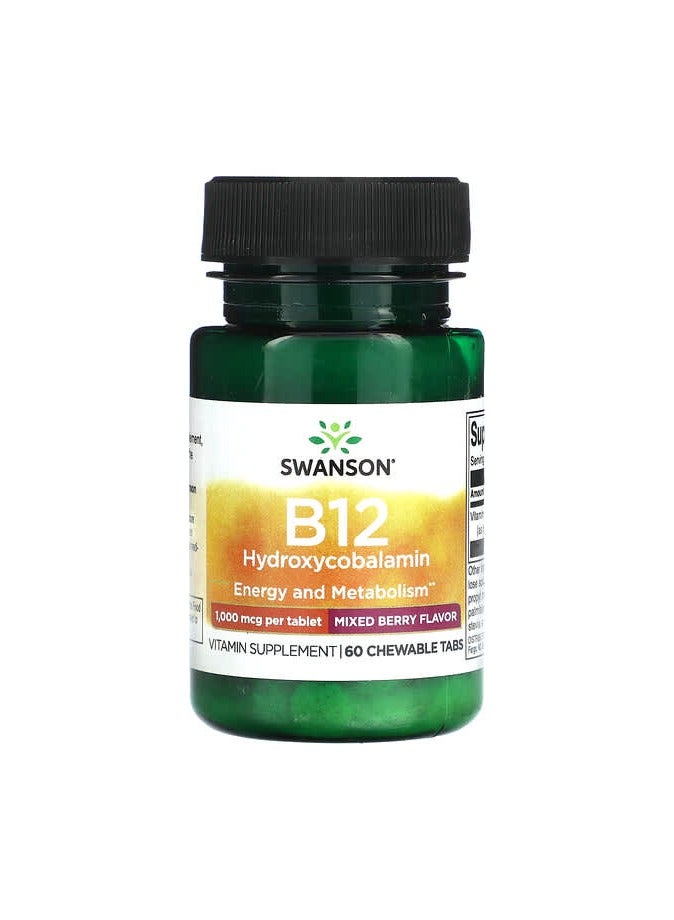 SWANSON B12 Hydroxycobalamin, Mixed Berry, 1,000 mcg, 60 Chewable Tabs