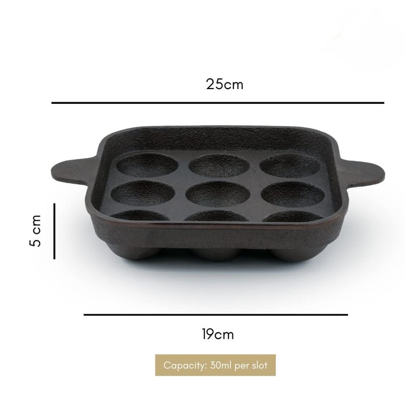 Henny Super Smooth Square Cast Iron Paniyaram Pan Gas Compatible Appam MakerChattyPatra Appe Pan Cookware Naturally NonStick Cookware 9 Pit 25Cm x 18Cm x 8Cm Black Colour - Image 5