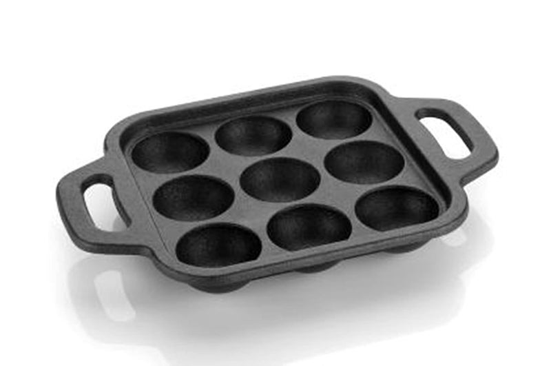 Henny Super Smooth Square Cast Iron Paniyaram Pan Gas Compatible Appam MakerChattyPatra Appe Pan Cookware Naturally NonStick Cookware 9 Pit 25Cm x 18Cm x 8Cm Black Colour - Image 1