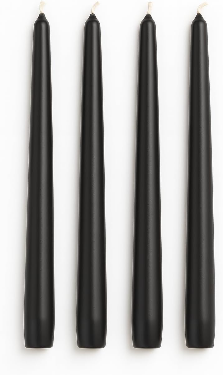 Dinil Black Taper Candles – 10 Inch Tapered Candles Set of 4 – Unscented Taper Candles – Decorative Long Candlesticks for Decoration, Festival, Dinner, Party – Long Burning Time – Black - Image 1