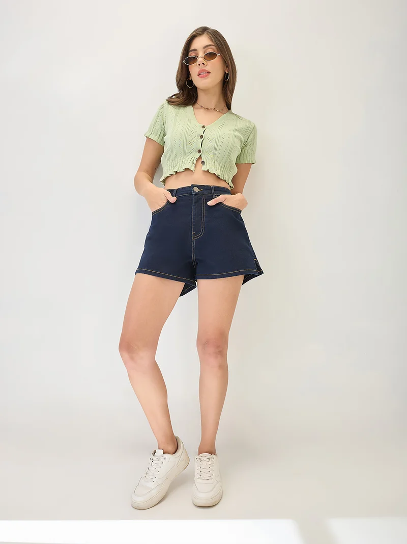 globus Globus Women Slim Fit Mid-Rise Denim Shorts