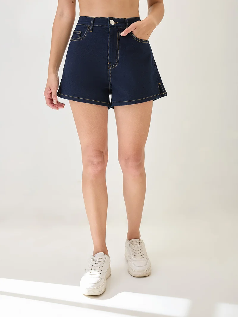 globus Globus Women Slim Fit Mid-Rise Denim Shorts