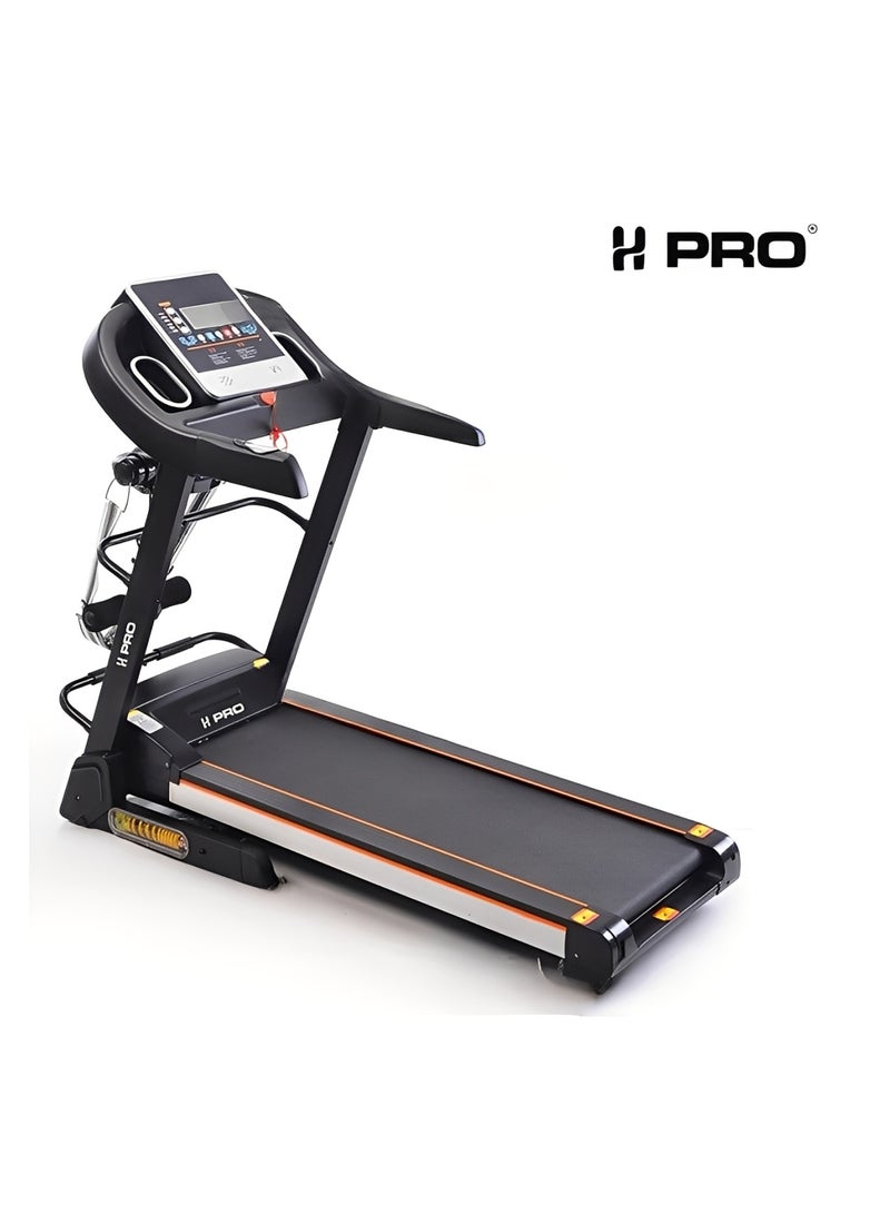 أتش برو جهاز مشي قابل للطي إتش برو HM794 بمحرك DC بقوة قصوى 4 حصان، سرعة تصل إلى 14 كم/س، يتحمل وزنًا حتى 120 كجم، مزوّد بشاشة LED، ماكينة جري مثالية للاستخدام في الجيم المنزلي. - Image 1