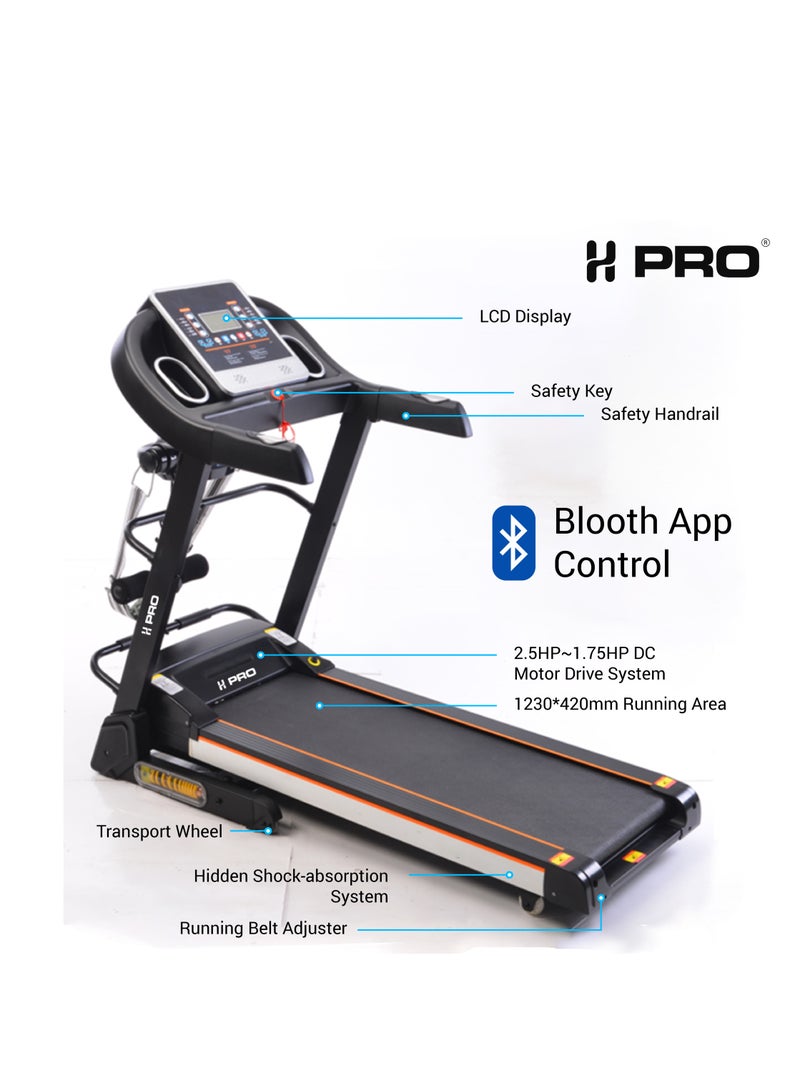 أتش برو جهاز مشي قابل للطي إتش برو HM794 بمحرك DC بقوة قصوى 4 حصان، سرعة تصل إلى 14 كم/س، يتحمل وزنًا حتى 120 كجم، مزوّد بشاشة LED، ماكينة جري مثالية للاستخدام في الجيم المنزلي. - Image 2