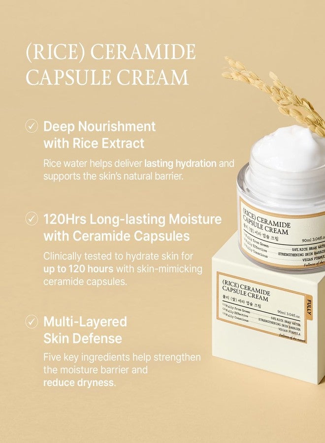 FULLY Rice Ceramide Moisturizing Cream - Deep Hydration Korean Facial Cream with Rice Bran Extract & Ceramide, Strengthens Barrier, Glowing Skin, Fragrance-Free, Vegan& Dermatologist Tested 3.04 fl.oz - Image 2