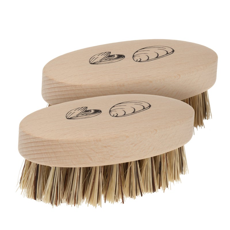 REDECKER Mussel Brush with Beechwood Handle, 3-3/4-Inches, Set of 2 - Brush for Scrubbing Mussels - Image 1