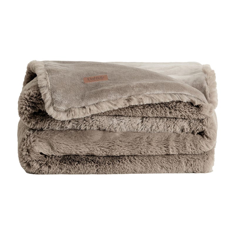 UnHide Marshmallow Faux Fur Blanket Heavy Weight Extra Soft Blanket Made from Recycled Materials Machine Washable Medium 60 x 80 Taupe Ducky