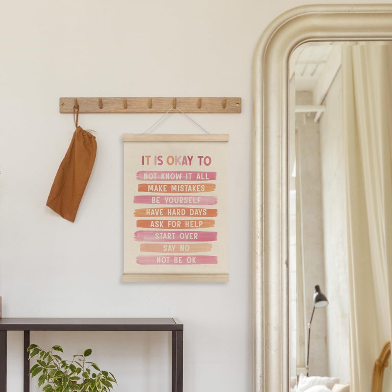 HRQKO It is Okay Pink Boho Poster Hanger Frame, Pink wall decor, Inspirational Posters Wall Art with Wooden Frames, Mental Health Wall Hanging Banner for Therapy Office Girls Room Nursery, 12x16 Inch - Image 4