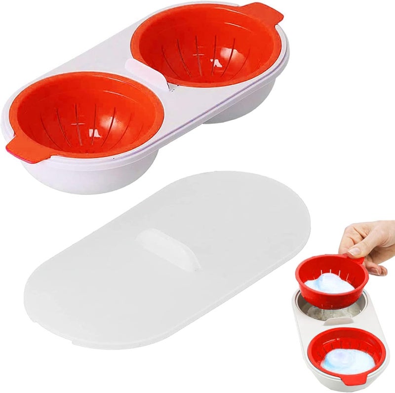 Potency Microwave Egg Poachers, Mold Eggs Poacher Cup,Draining Egg Boiler,Eggs Poacher Cup, Lids Non-Stick Coated Cooking Food Grade PP Double Cup Egg Cooker Egg Steamer Kitchen Gadget (Red) - Image 1