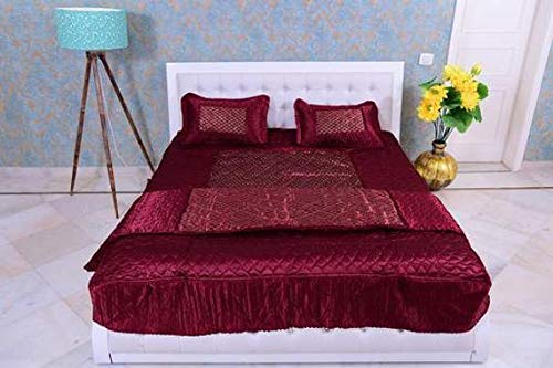 ManavRachit Satin Gold Printed 310 TC Wedding Bedding Set Bedsheet with 2 Pillow Covers 1 AC Comforter for Home Living RoomSet of 4pc Butti PrintMaroon