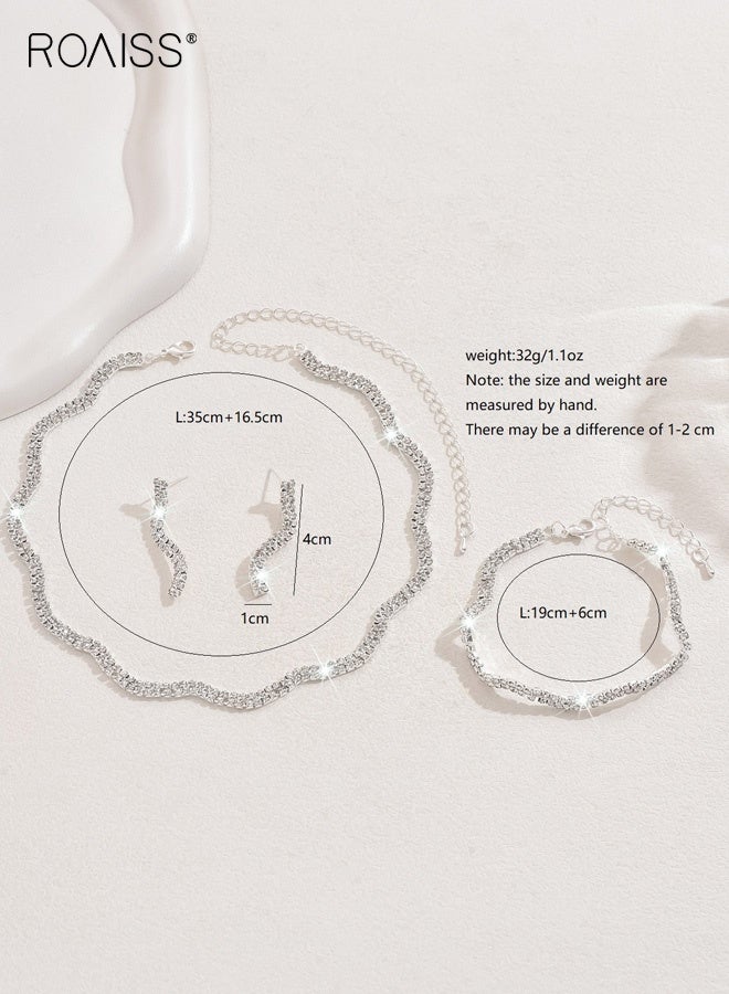 roaiss Women's Fashionable Four Piece Necklace Earrings Bracelet Ring Wedding Jewelry Set Exquisite Irregular Rhinestones in Silver White Sparkle Modern Bridal Luxury Versatile Evening Accessory - Image 2