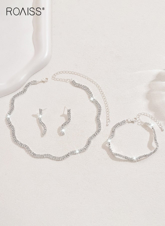 roaiss Women's Fashionable Four Piece Necklace Earrings Bracelet Ring Wedding Jewelry Set Exquisite Irregular Rhinestones in Silver White Sparkle Modern Bridal Luxury Versatile Evening Accessory - Image 5