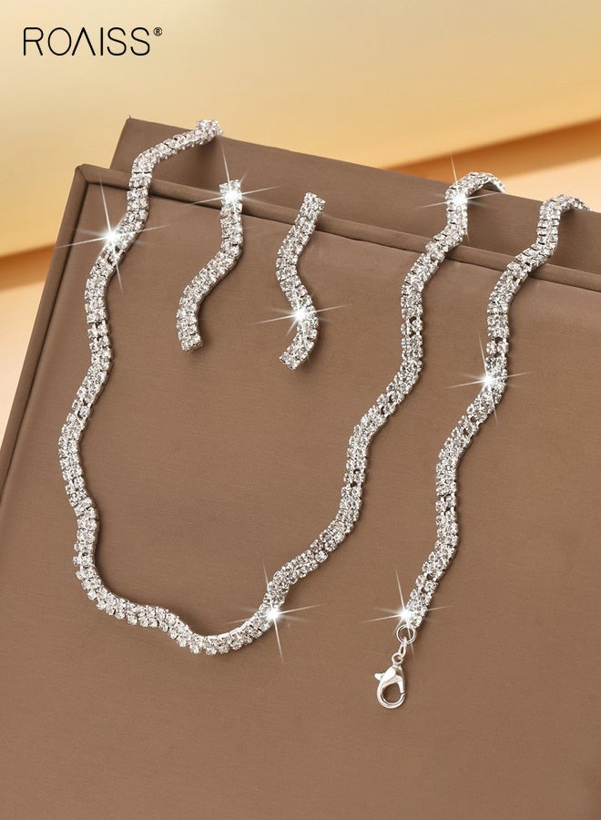 roaiss Women's Fashionable Four Piece Necklace Earrings Bracelet Ring Wedding Jewelry Set Exquisite Irregular Rhinestones in Silver White Sparkle Modern Bridal Luxury Versatile Evening Accessory - Image 3