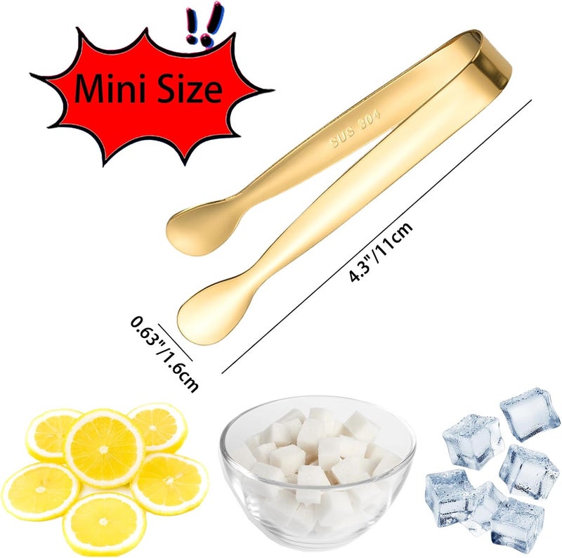 SCORYULE 8PCS Gold Mini Metal Tongs, 4.3" Stainless Steel Tiny Tong, Small Kitchen Accessories for Serving Food, Ice, Sugar Cube, Salad, Toaster, Desserts - Image 2
