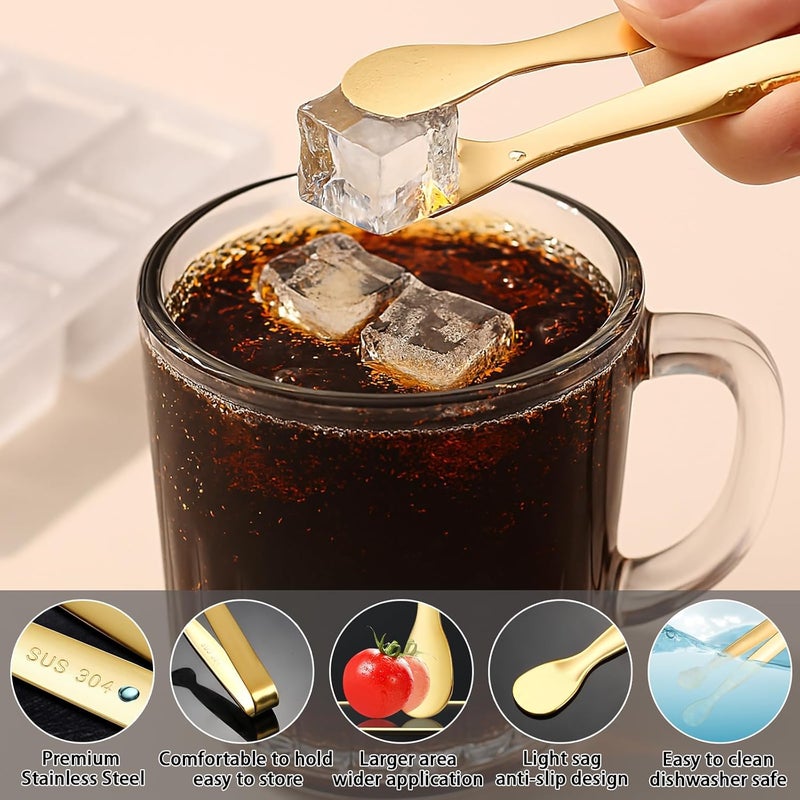 SCORYULE 8PCS Gold Mini Metal Tongs, 4.3" Stainless Steel Tiny Tong, Small Kitchen Accessories for Serving Food, Ice, Sugar Cube, Salad, Toaster, Desserts - Image 3